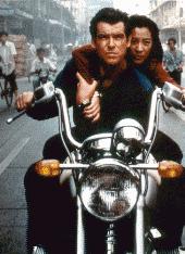 BMW motorbike and Bond in Tomorrow Never Dies. Copyright BMW.